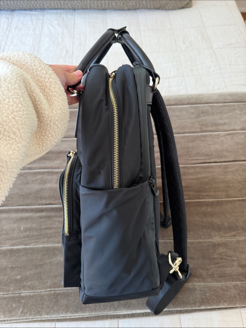 Lo & Sons Rowledge Black Backpack with Gold Hardware - Picture 7 of 10